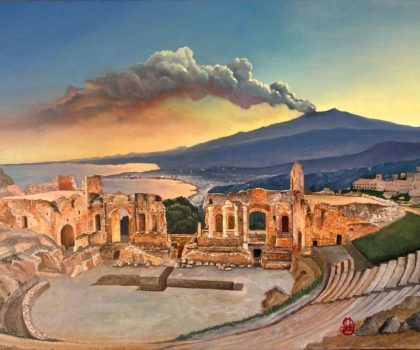 Teatro greco di Taormina al tramonto