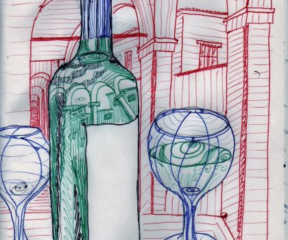 Bologna bottiglia di vino e portici