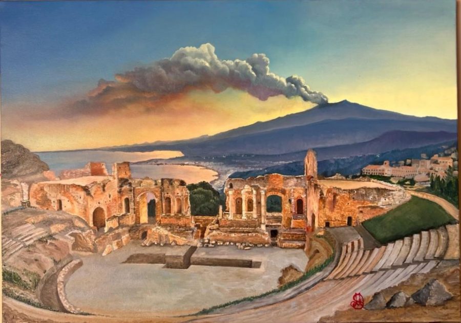 Teatro greco di Taormina al tramonto